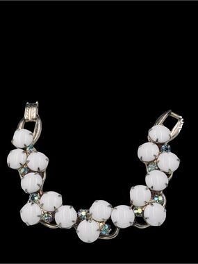 Vintage Juliana (D&E) White Milk Glass AB Rhinestone Bracelet Verified